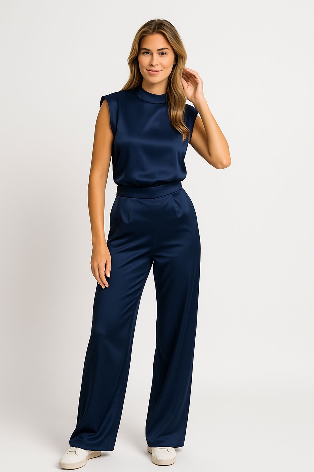Catharina™ | Elegant Satin-Look Wide-Leg Jumpsuit with Open Back