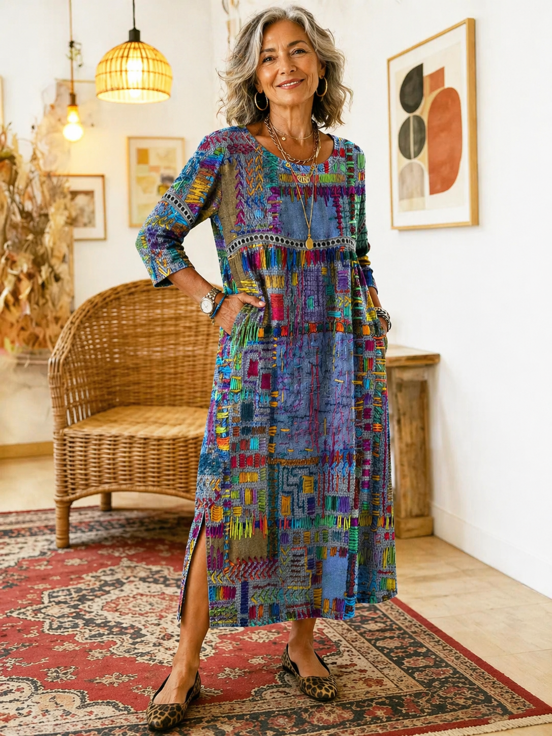 Manuela™ | Ethnic Patchwork Denim Dress