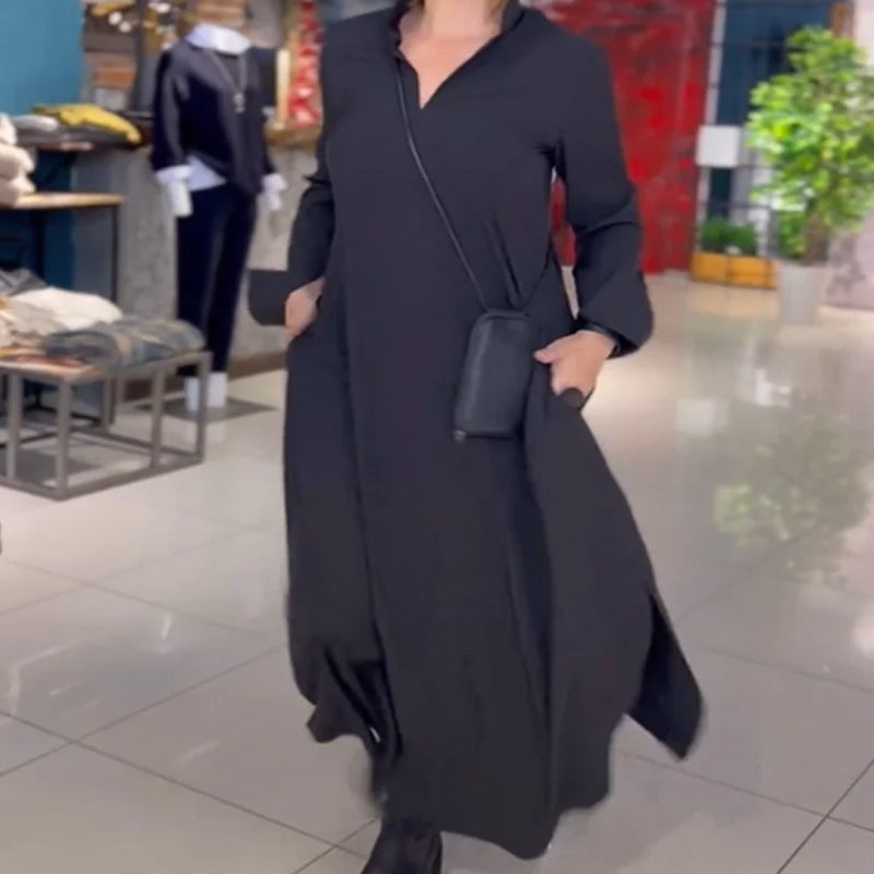 Sandy | Side-Slit Lapel Loose Maxi Dress