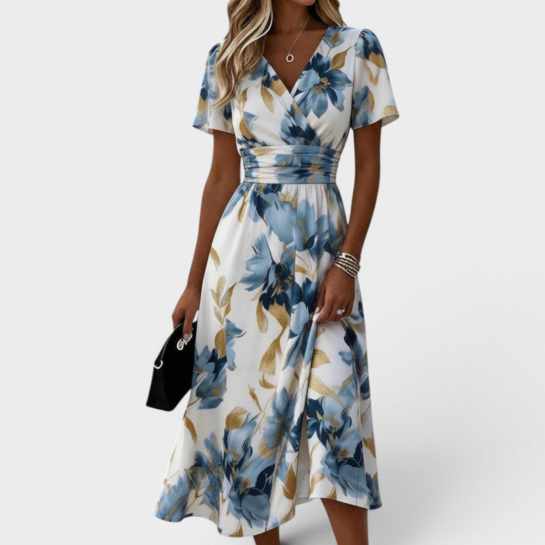 Denise - Floral Wrap Waist Midi Dress