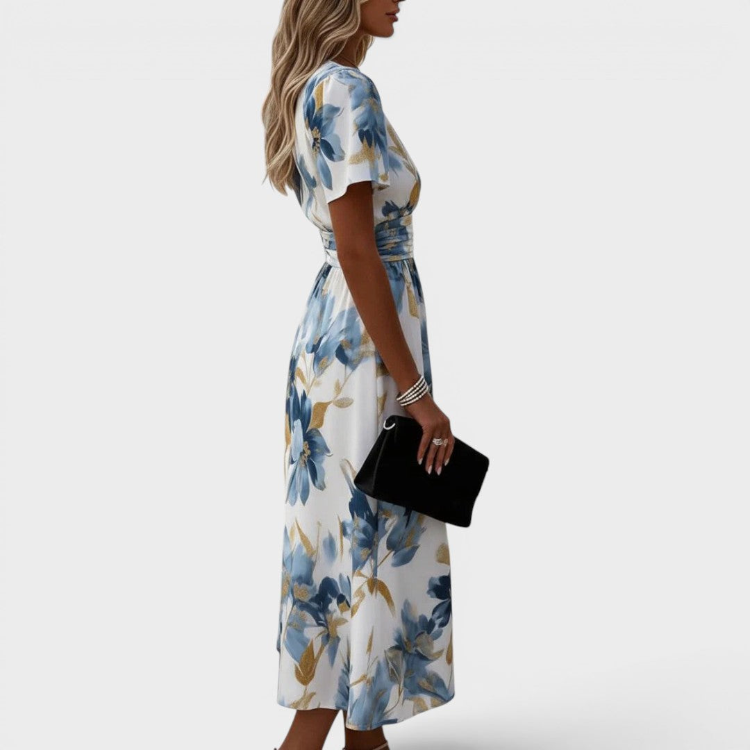Denise - Floral Wrap Waist Midi Dress