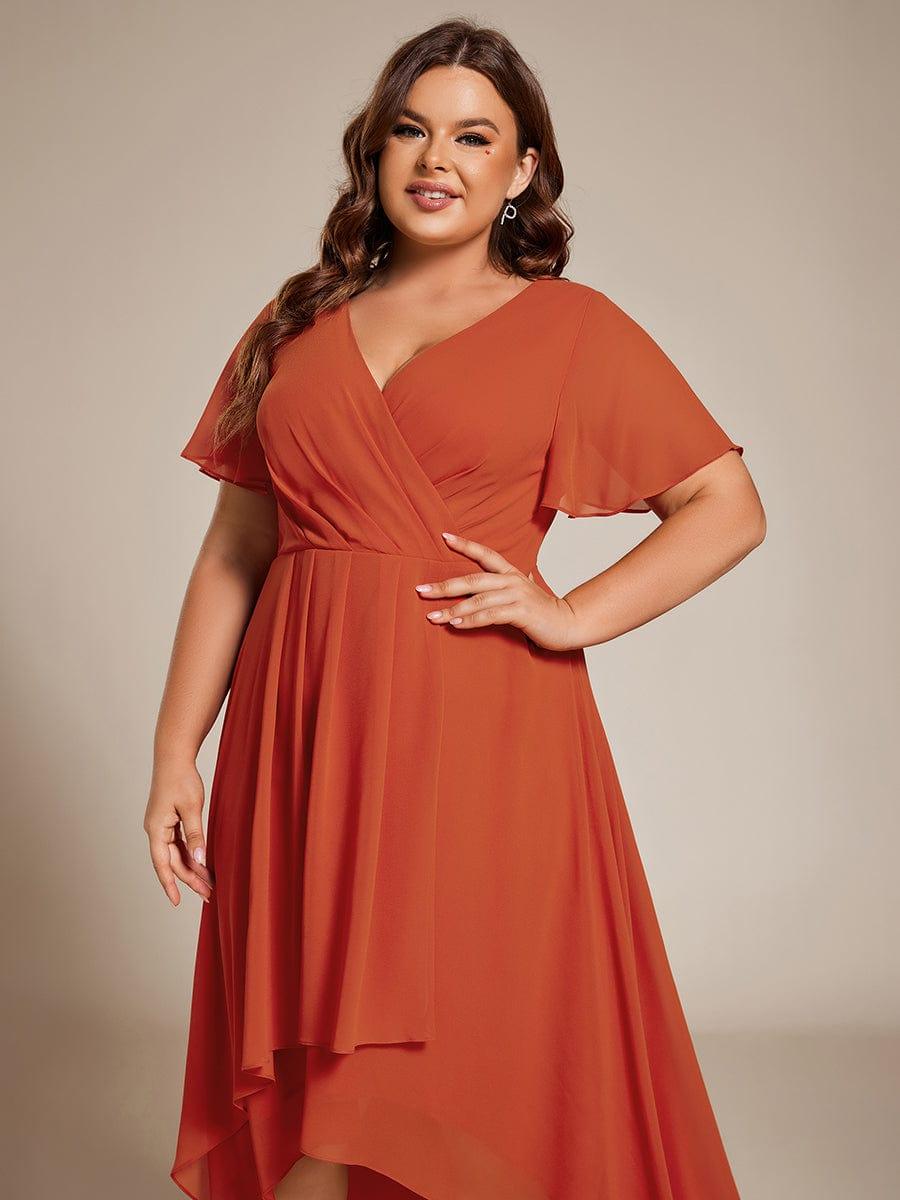 Avery - Deep V-Neck Chiffon Ruffle Sleeve Dress
