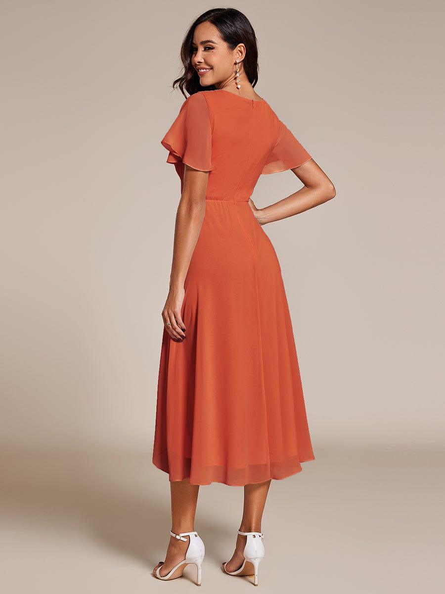 Avery - Deep V-Neck Chiffon Ruffle Sleeve Dress