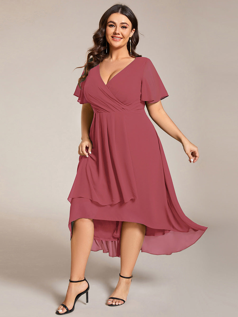 Daisy - Deep V-Neck Chiffon Ruffle Sleeve Dress
