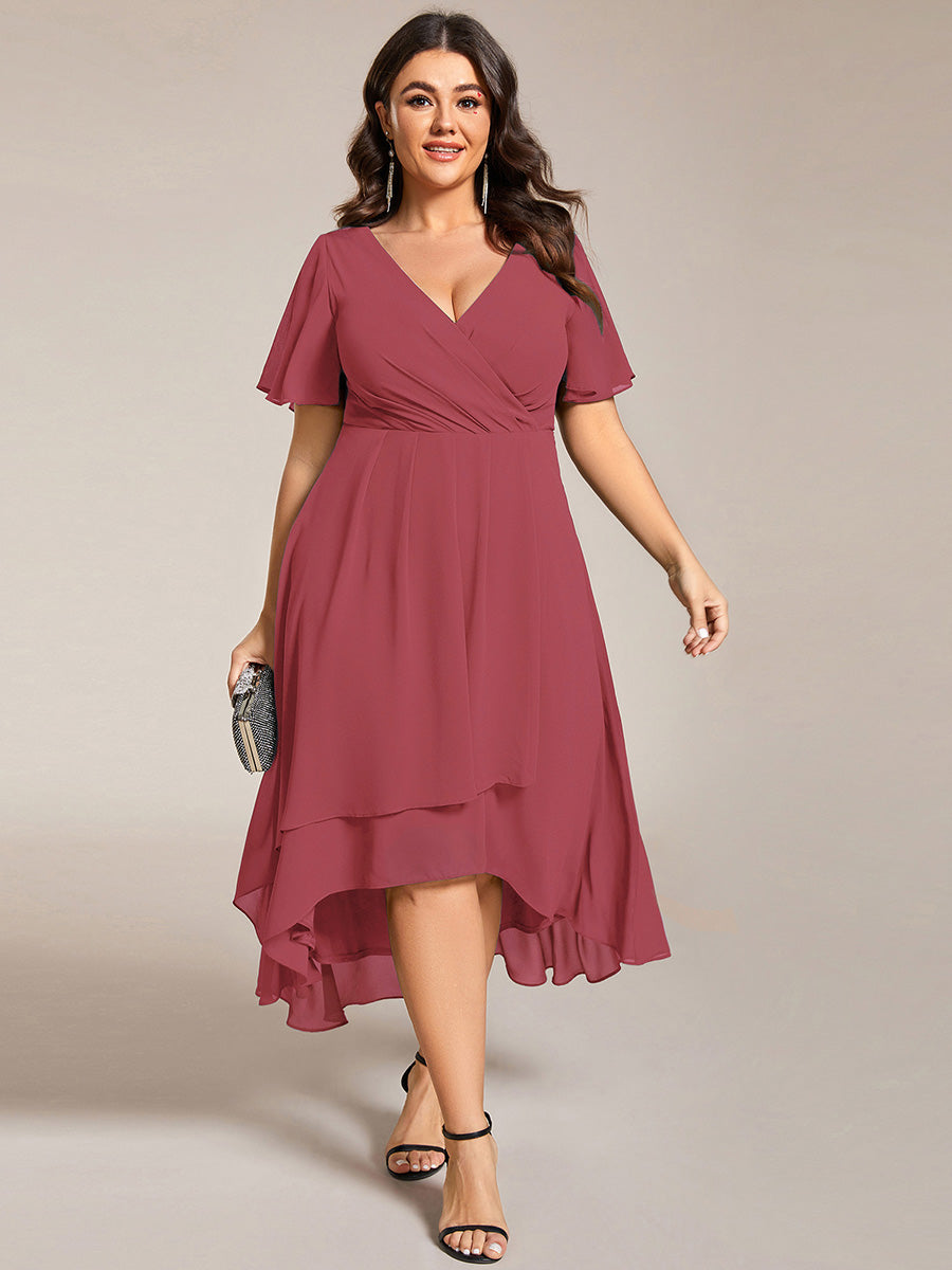 Daisy - Deep V-Neck Chiffon Ruffle Sleeve Dress