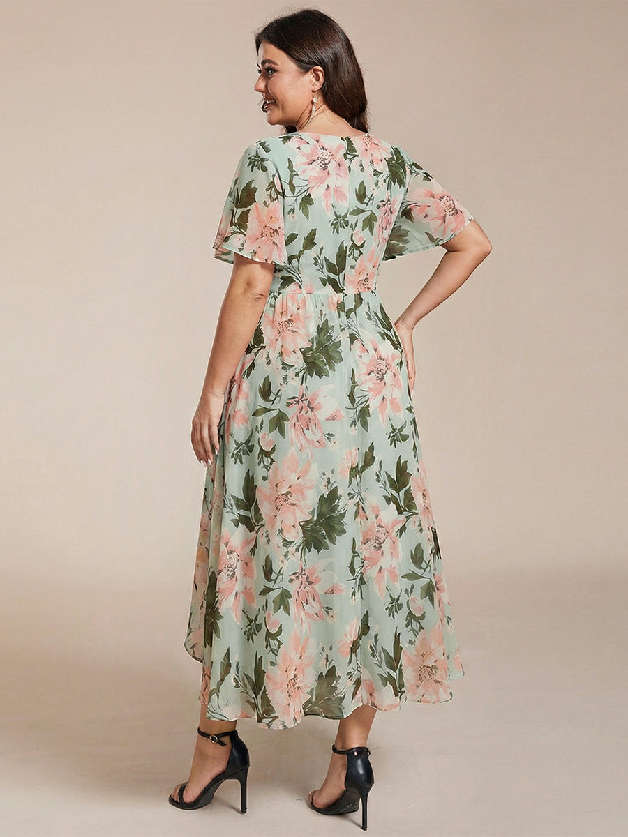 Victoria - Deep V-Neck Chiffon Ruffle Sleeve Dress