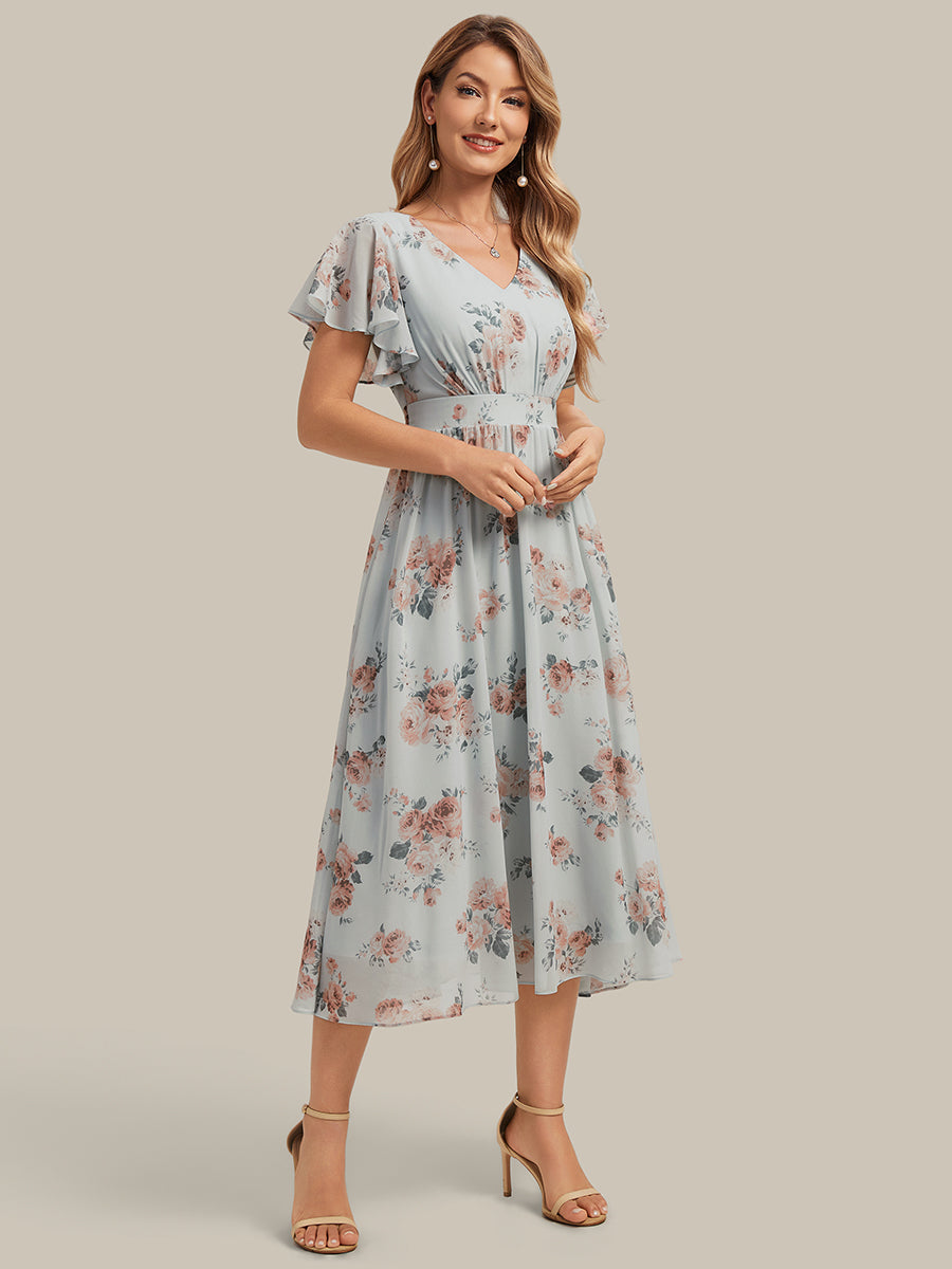 Lilly - Chiffon Ruffle Sleeve A-Line Dress