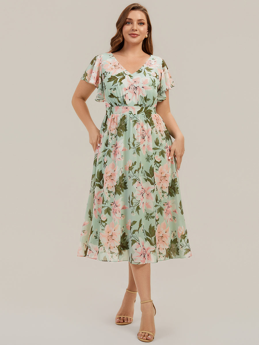 Mary - Chiffon Ruffle Sleeve A-Line Dress