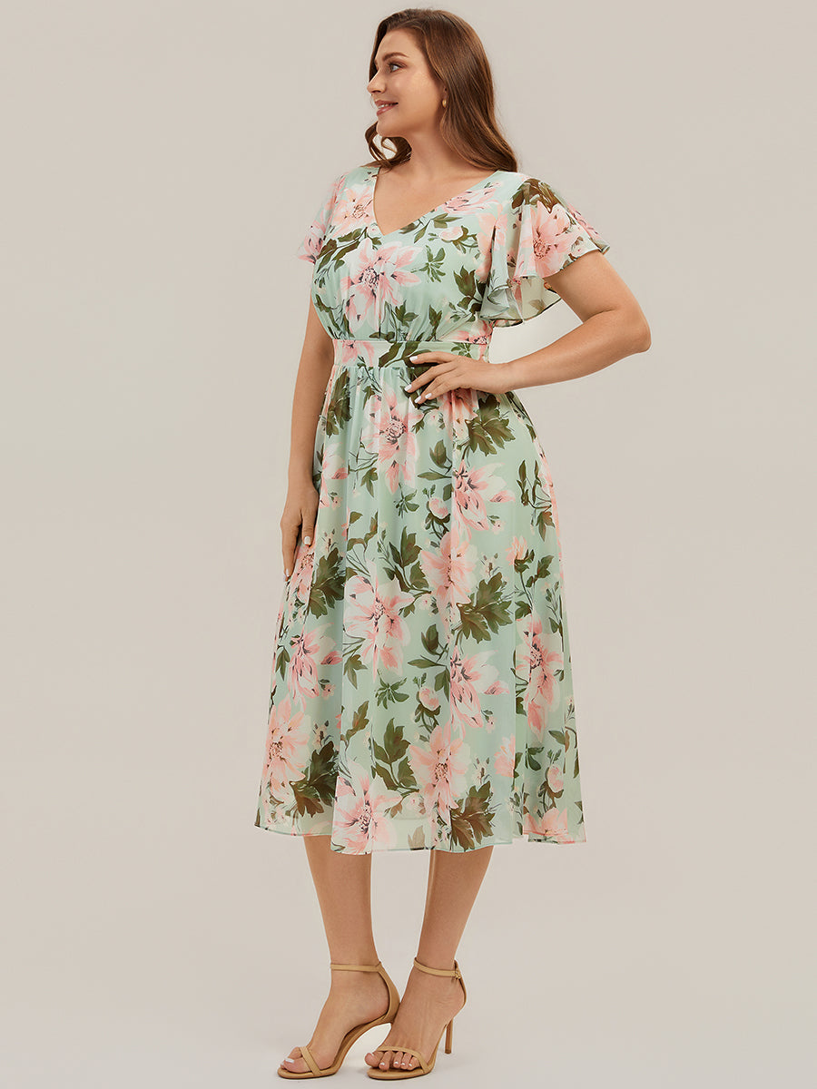 Mary - Chiffon Ruffle Sleeve A-Line Dress