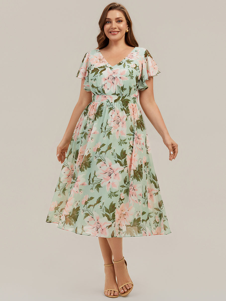 Mary - Chiffon Ruffle Sleeve A-Line Dress