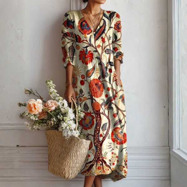 Kendra – Bohemian Floral Linen Dress