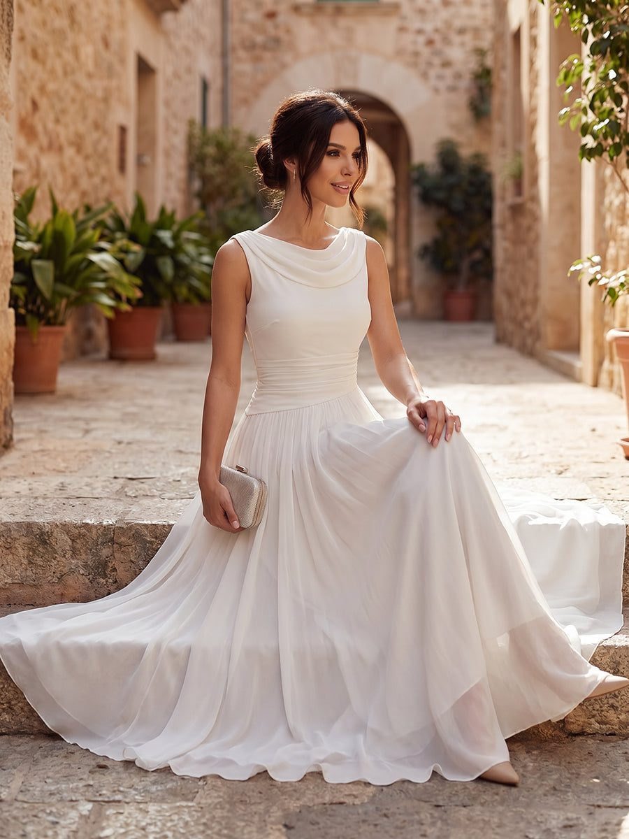 Draped Neck Sleeveless Pleated Midi Dress – Occasion