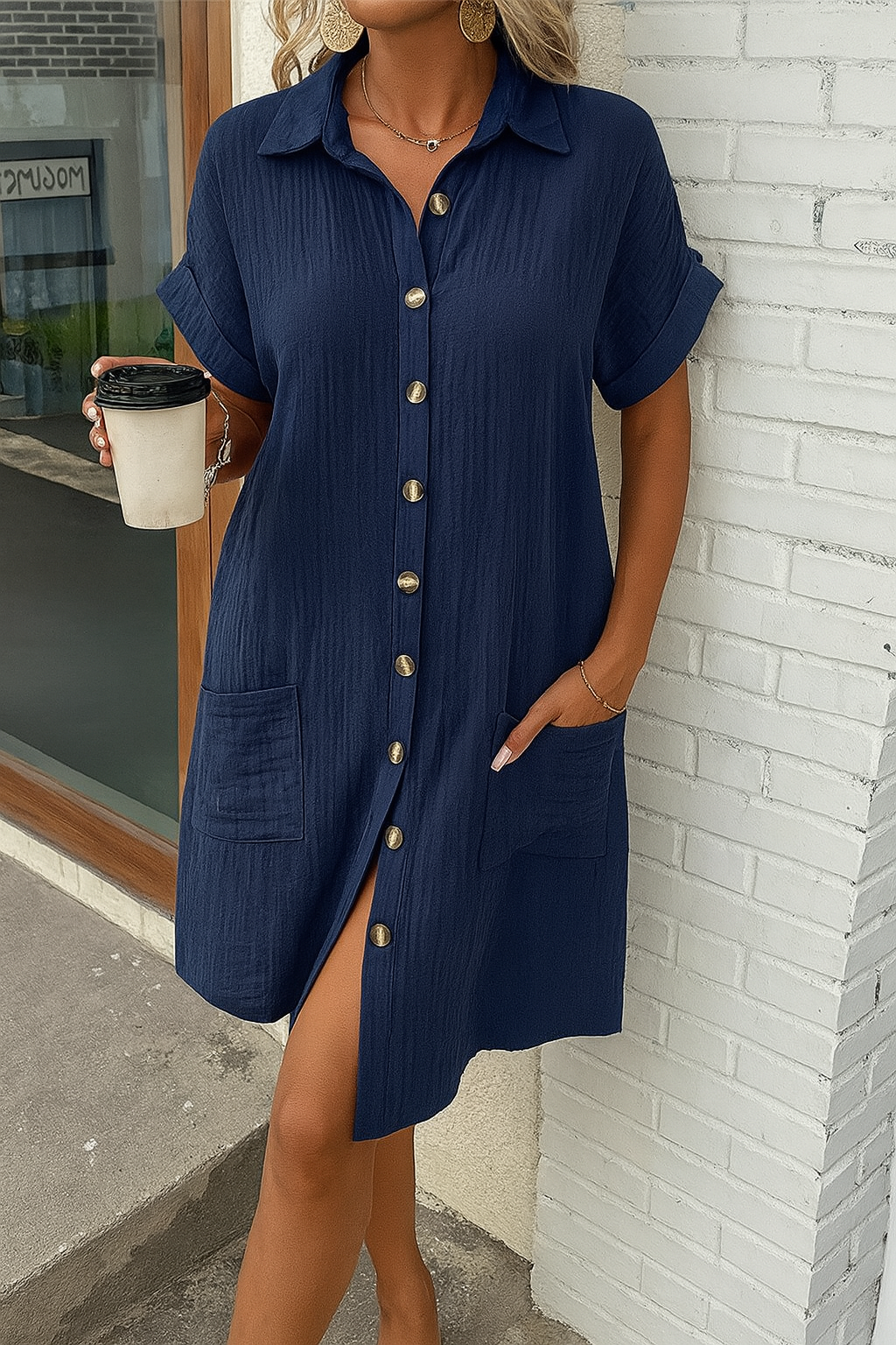 Mary - Monaco Women's Button Down Polo Style Shirt Dress