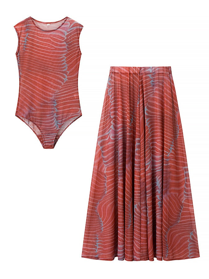 Rose - Ripple Glow Mesh Bodysuit Skirt Set