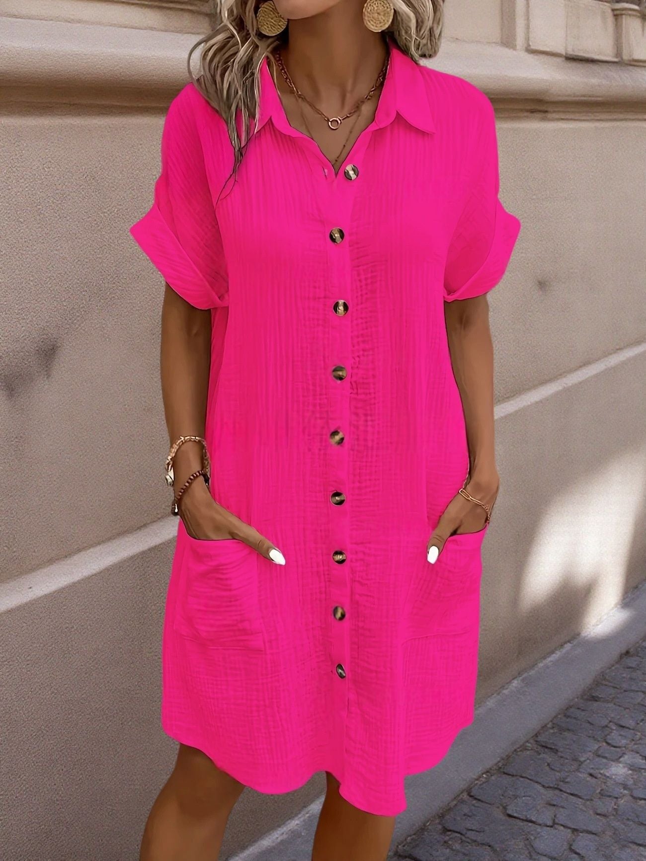 Mary - Monaco Women's Button Down Polo Style Shirt Dress