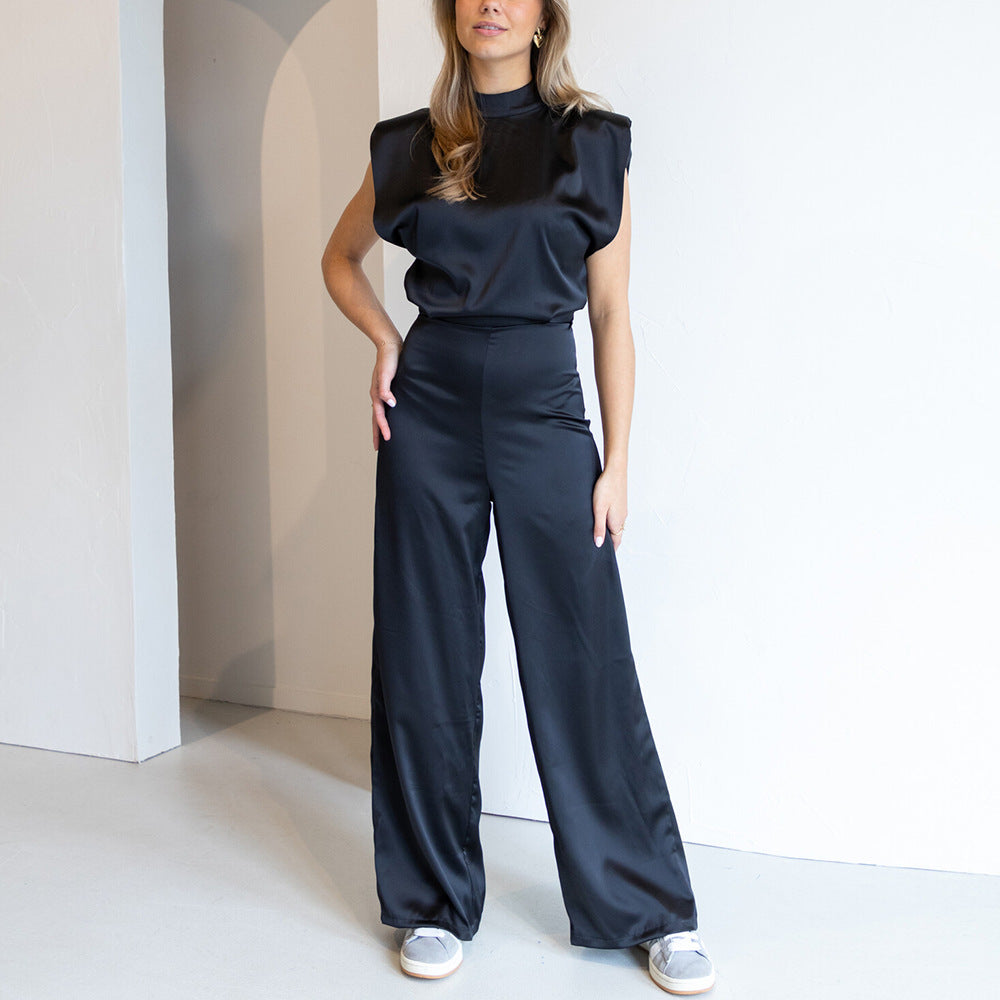 Catharina™ | Elegant Satin-Look Wide-Leg Jumpsuit with Open Back