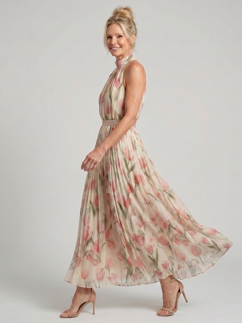 Aurelle - Halter Nech Bloemen Midi Jurk