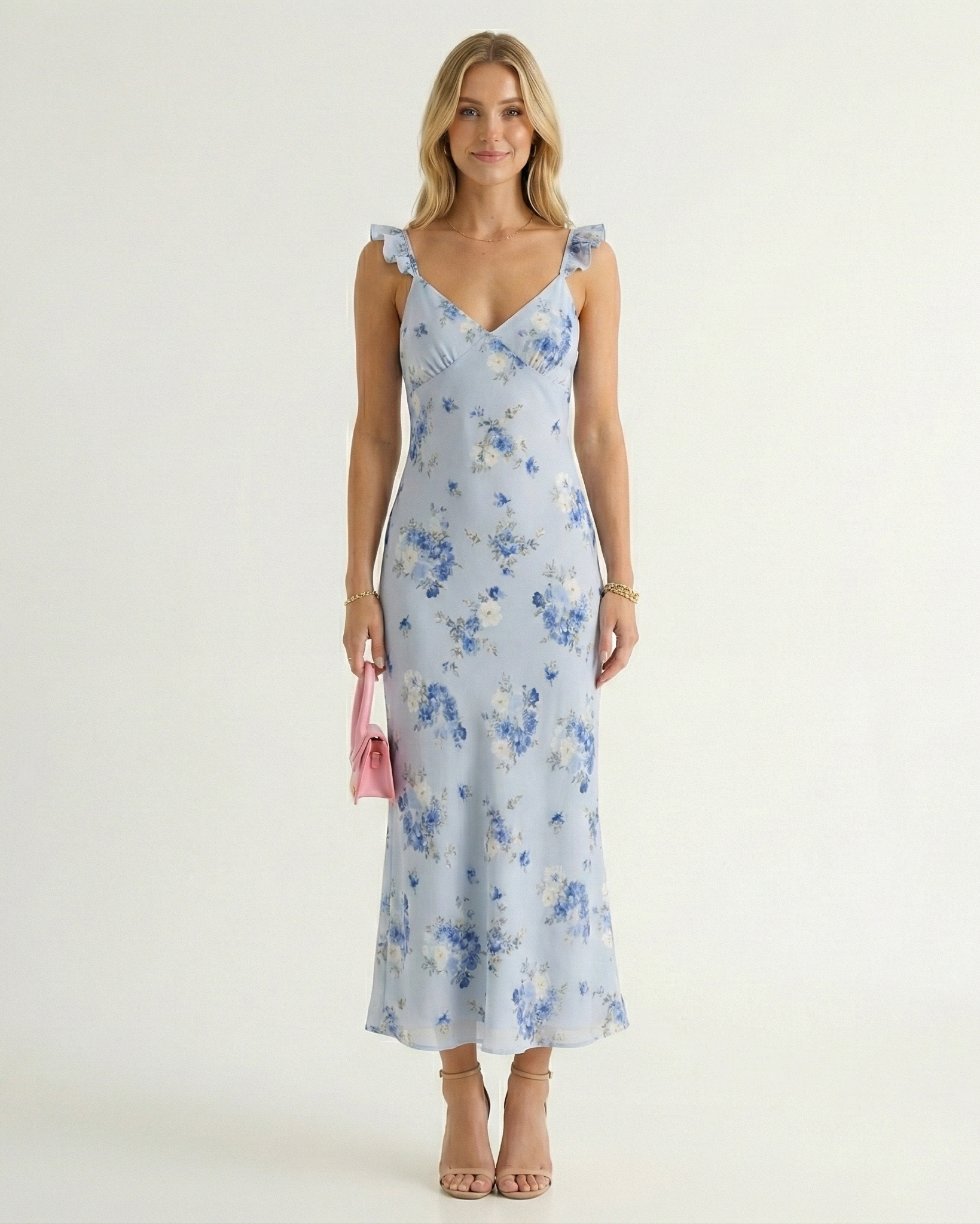 Floral Midi Dress – Spaghetti Strap Backless Summer Dress