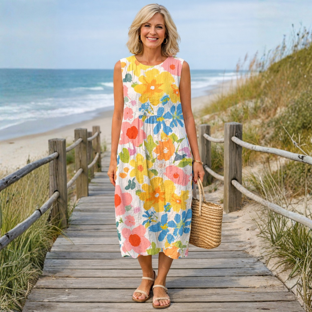 Maja | Pastel Floral Cotton Midi Dress
