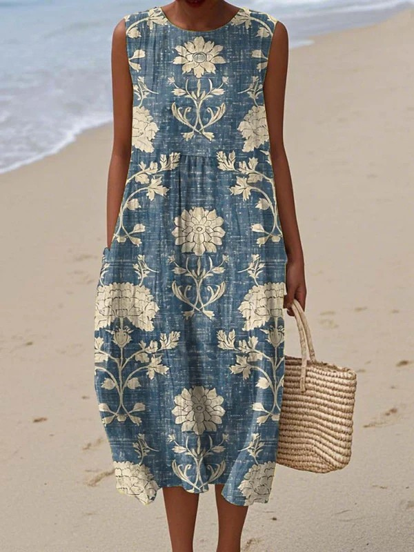 Gudrun | Boho Woven Cotton Midi Dress