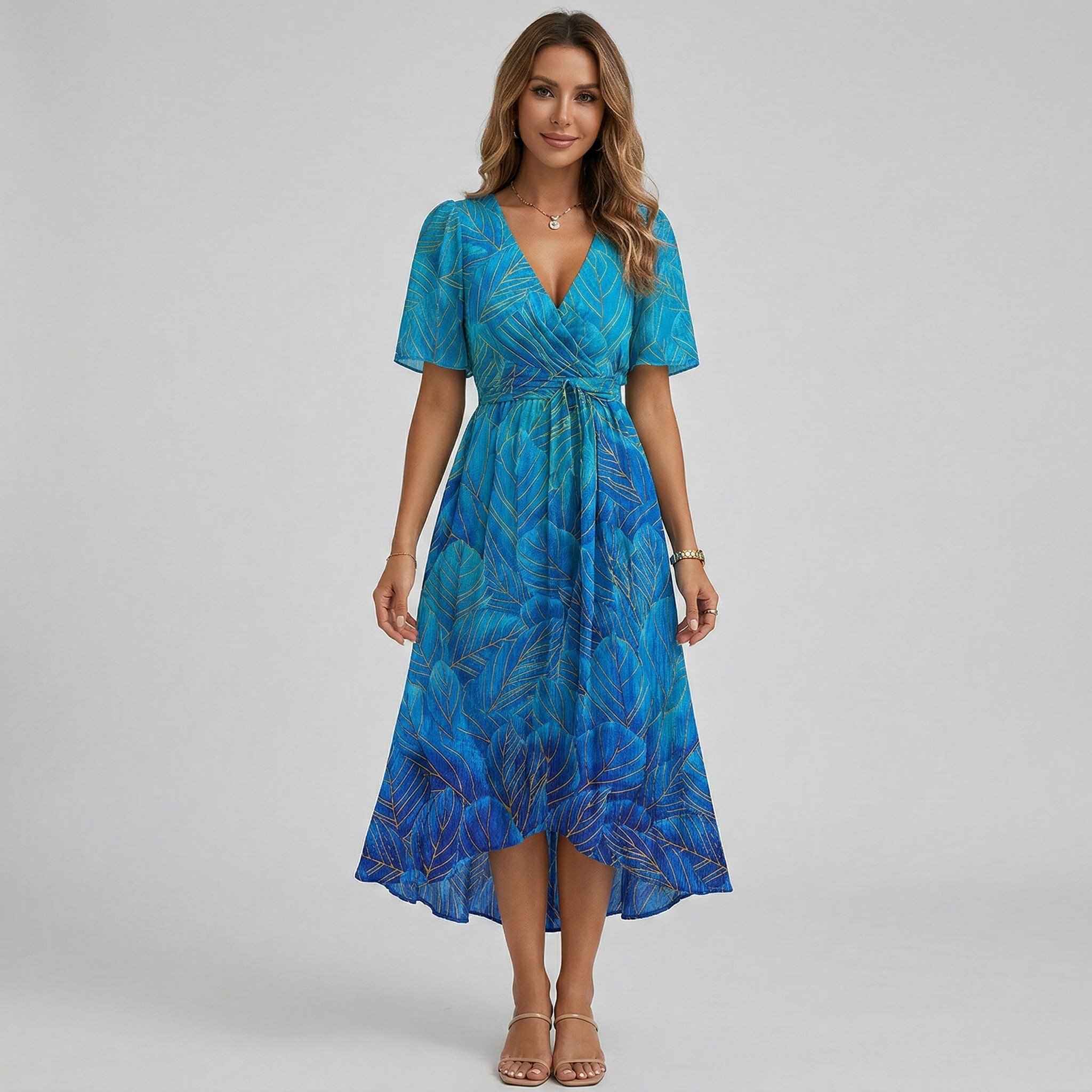 Floral Print Wrap Tiered Midi Dress – Wedding Guest