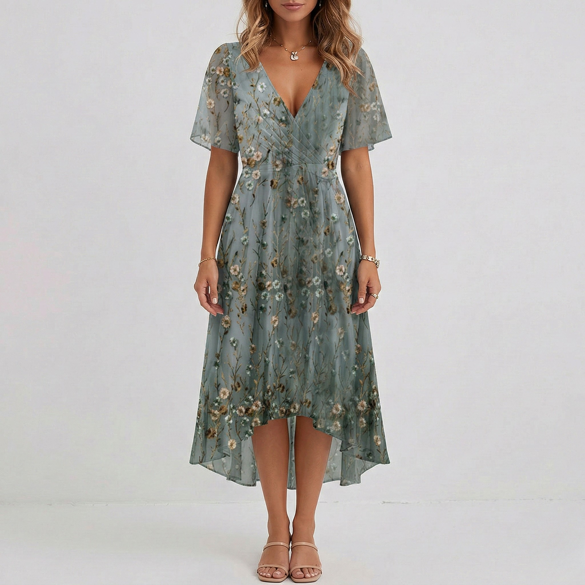 Floral Print Wrap Tiered Midi Dress – Wedding Guest