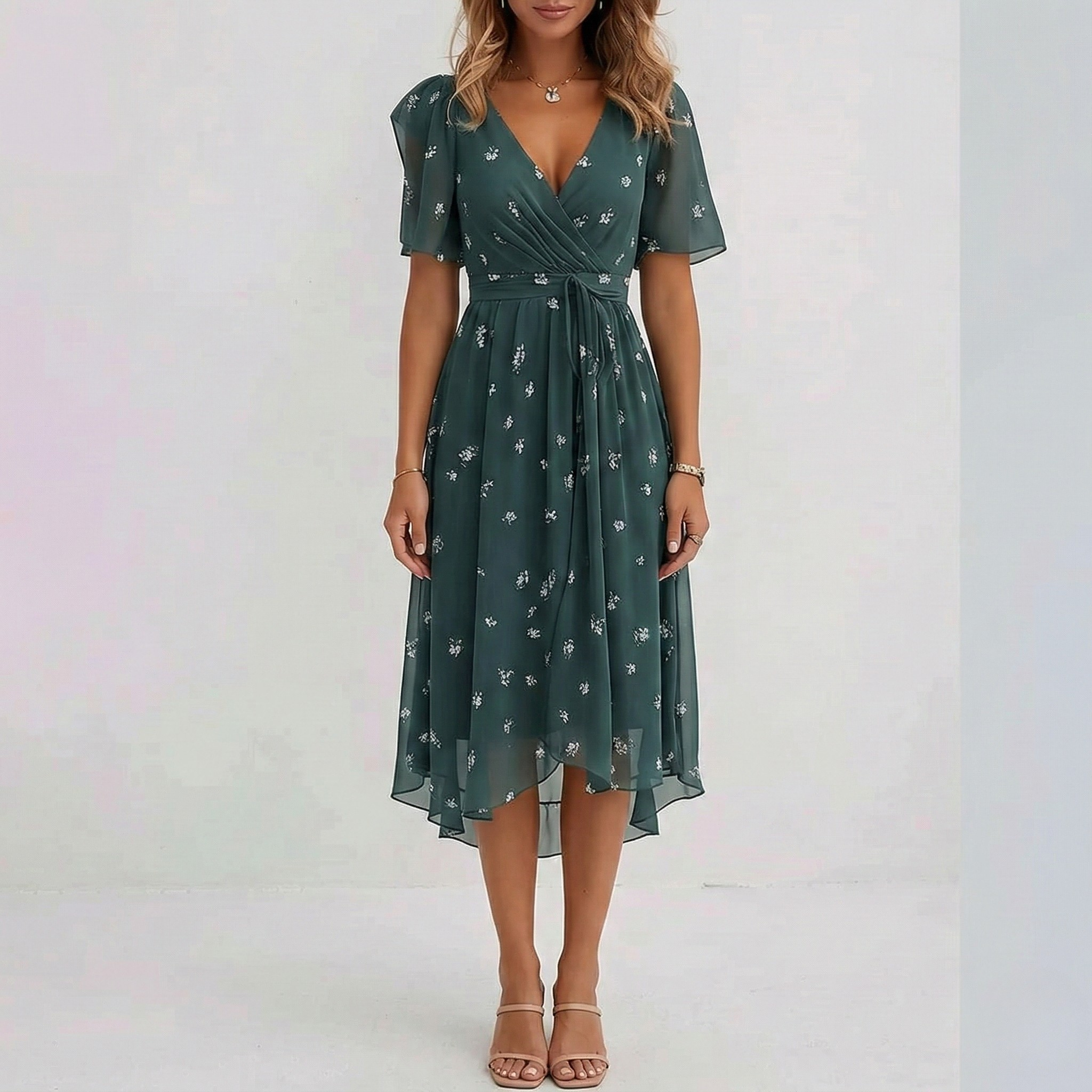 Floral Print Wrap Tiered Midi Dress – Wedding Guest