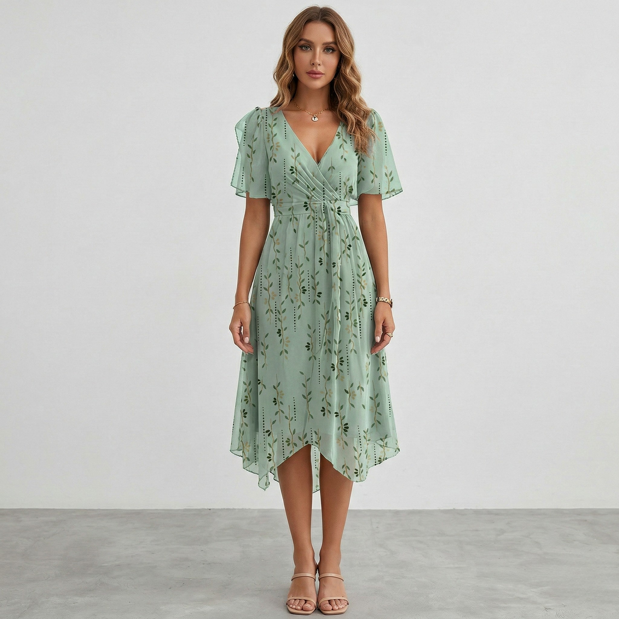 Floral Print Wrap Tiered Midi Dress – Wedding Guest