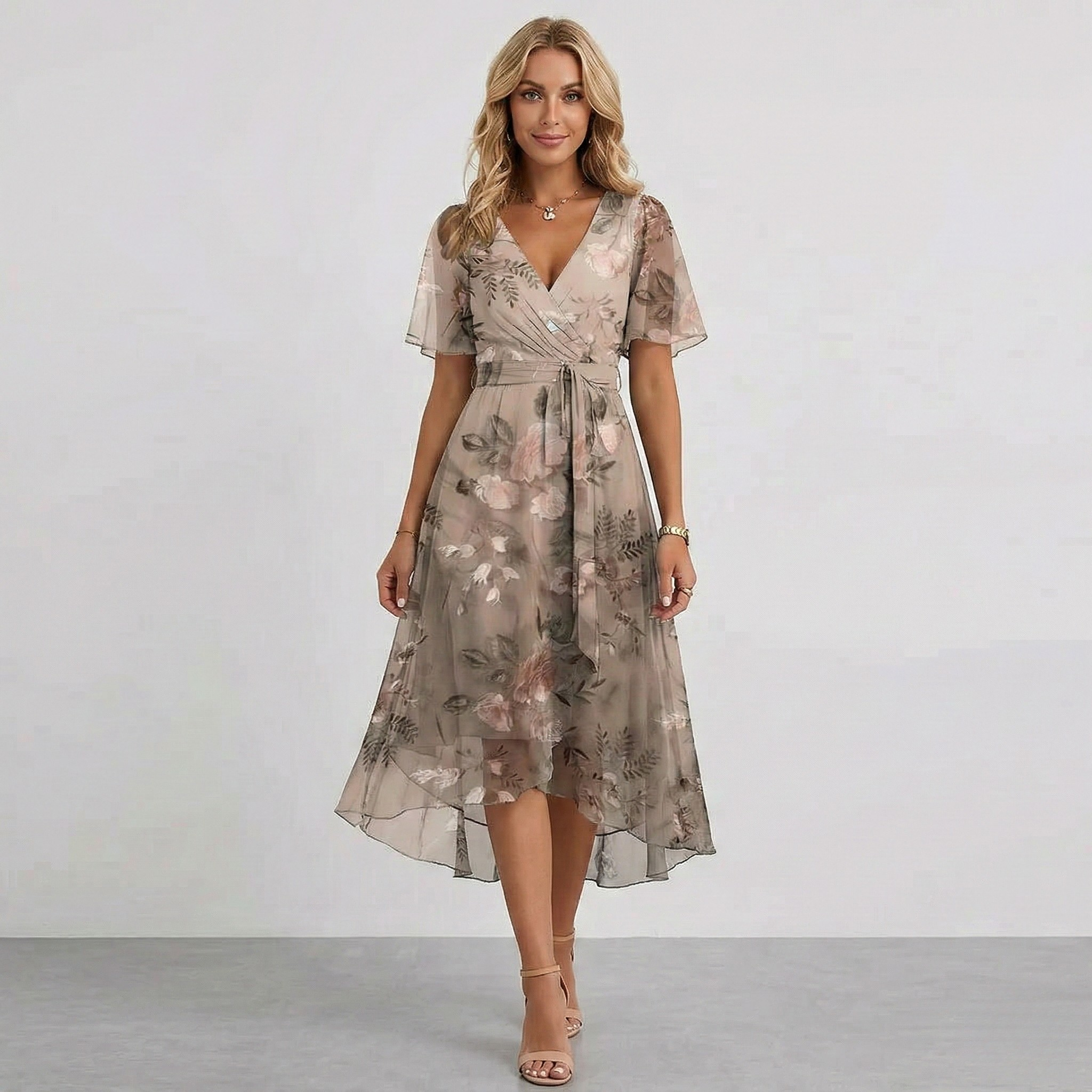 Floral Print Wrap Tiered Midi Dress – Wedding Guest