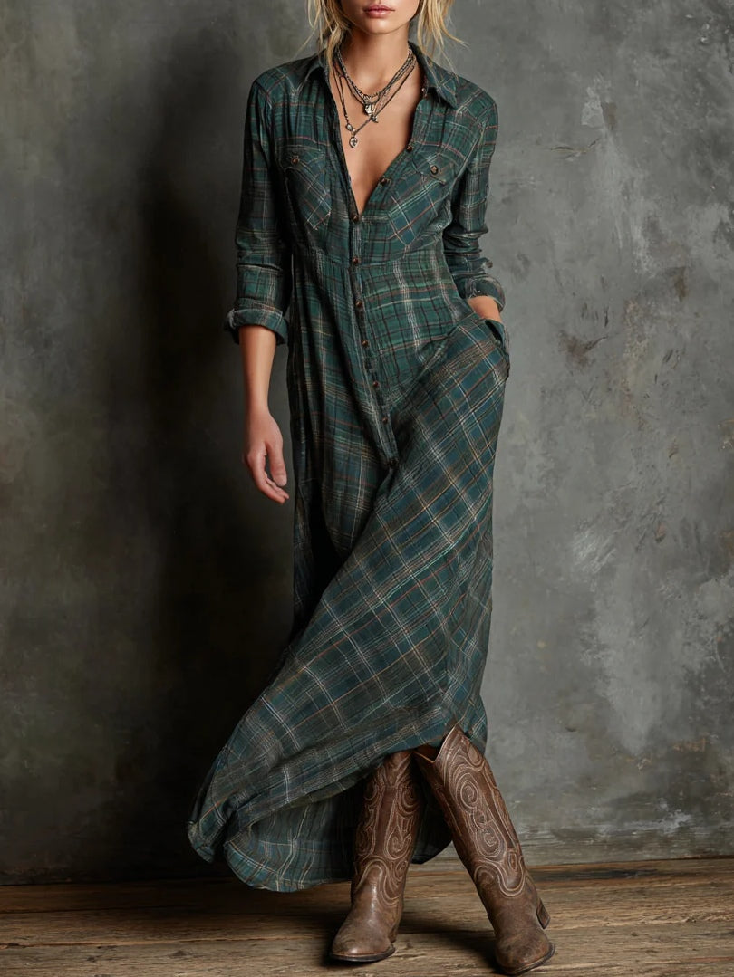 Charlotte™ | Timeless Plaid Maxi Shirt Dress