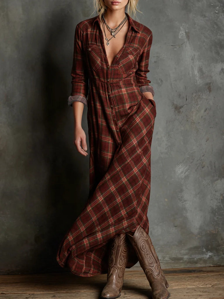 Charlotte™ - Timeless Plaid Maxi Shirt Dress