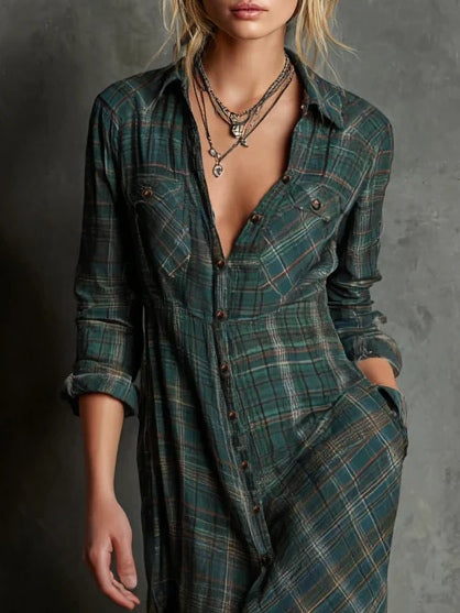 Charlotte™ - Timeless Plaid Maxi Shirt Dress