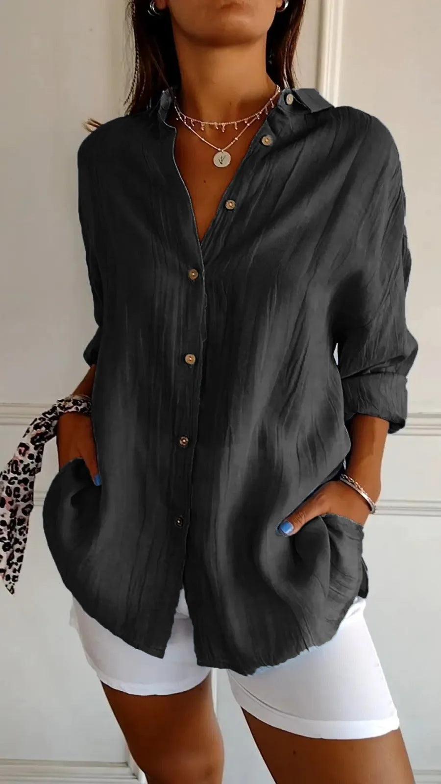 Olivia - Chic Long-Sleeve Open Front Blouse