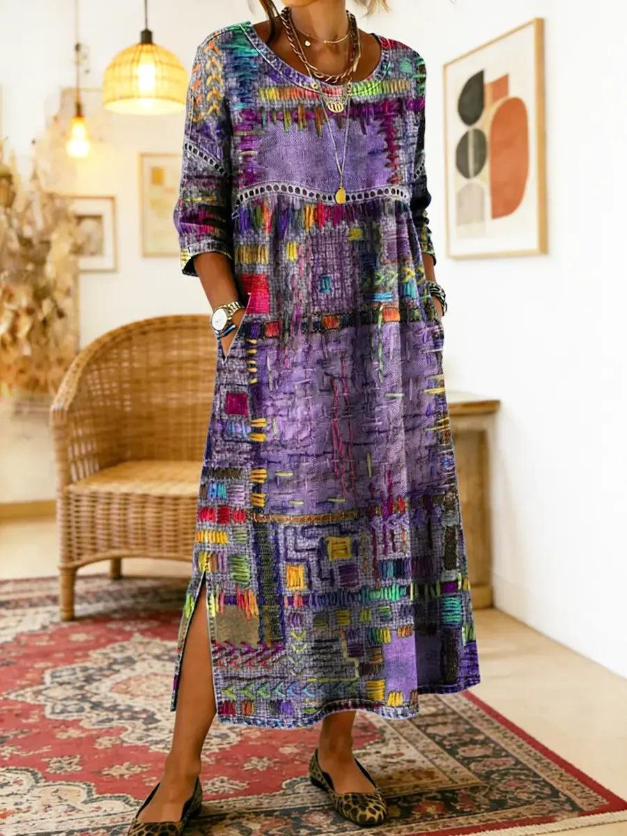 Manuela™ | Ethnic Patchwork Denim Dress