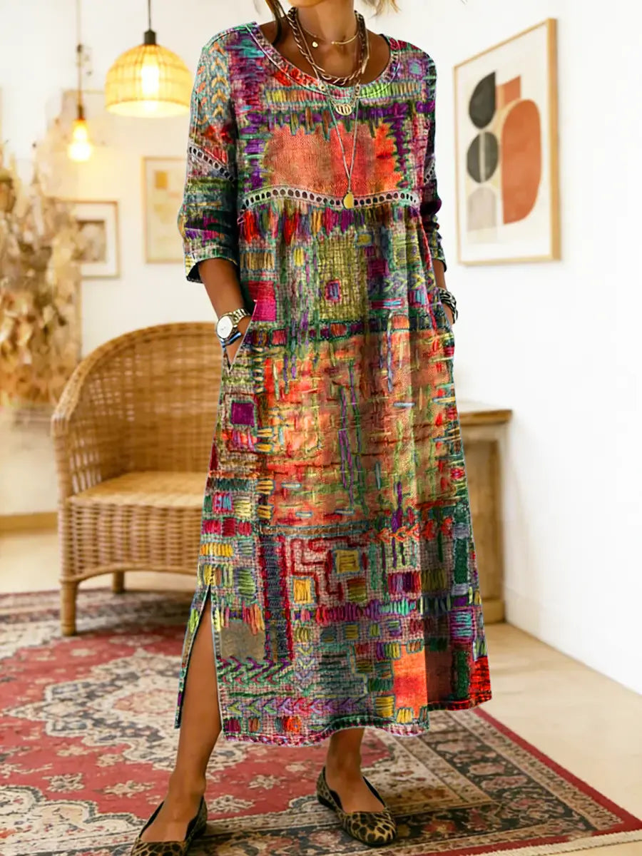 Manuela™ | Ethnic Patchwork Denim Dress