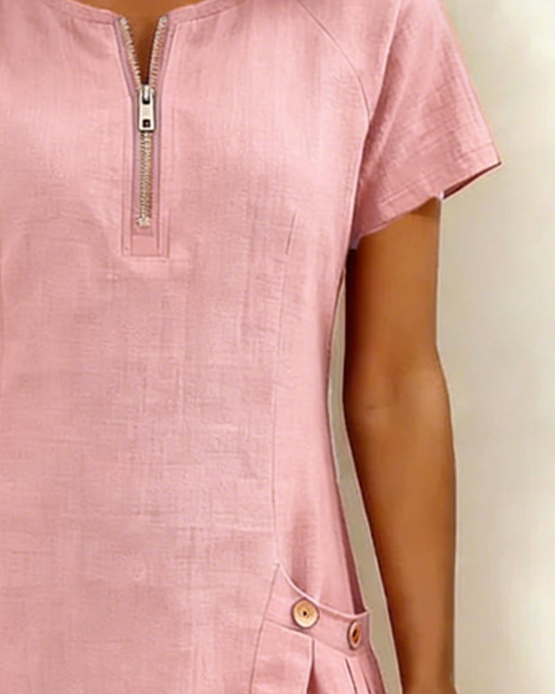 Zara | Cotton Linen A-Line Dress with Zip Pocket