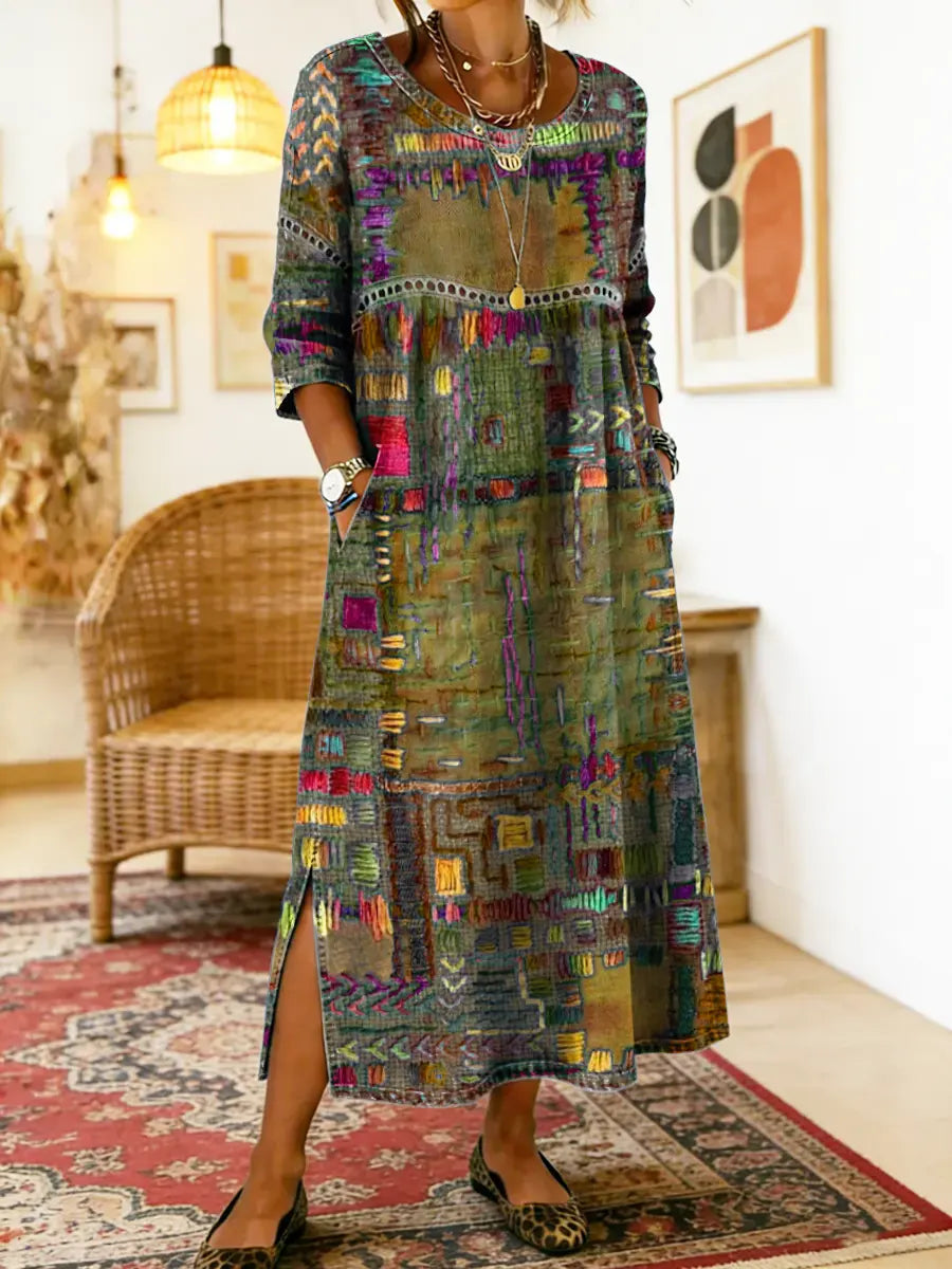Manuela™ | Ethnic Patchwork Denim Dress