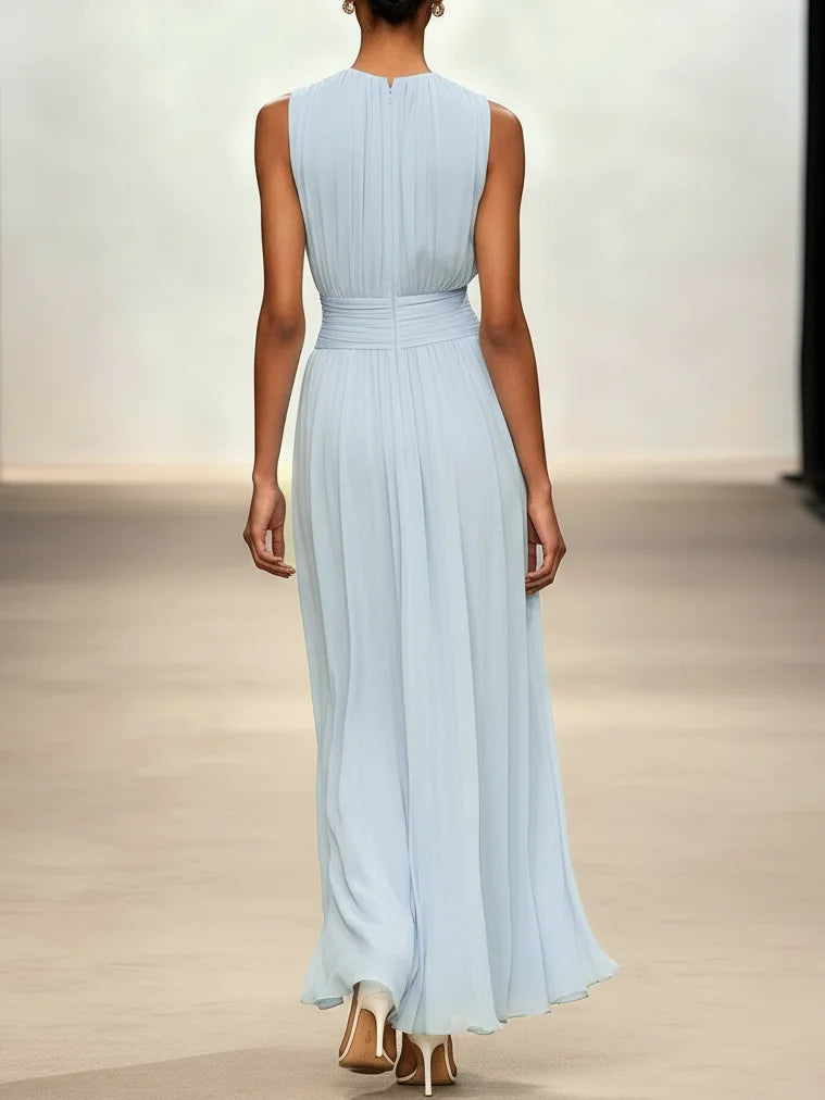 Sleeveless Ruched A-Line Maxi Dress – Wedding Guest Dress