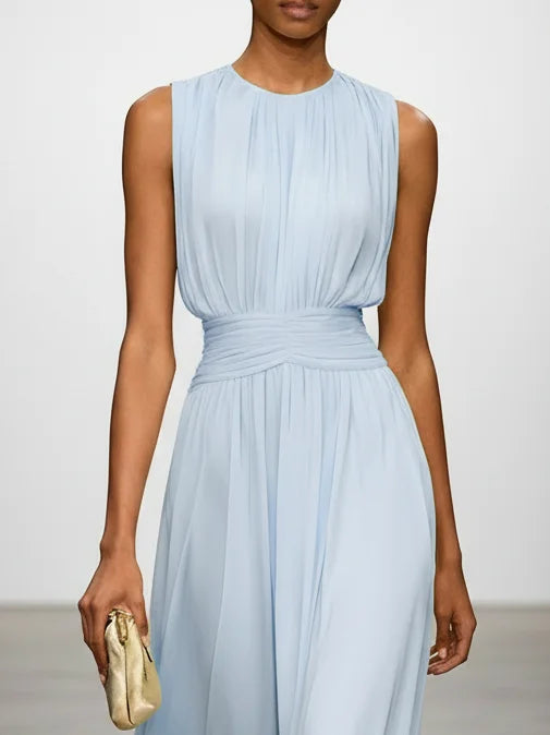 Sleeveless Ruched A-Line Maxi Dress – Wedding Guest Dress