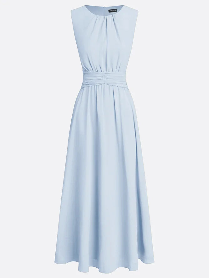 Sleeveless Ruched A-Line Maxi Dress – Wedding Guest Dress