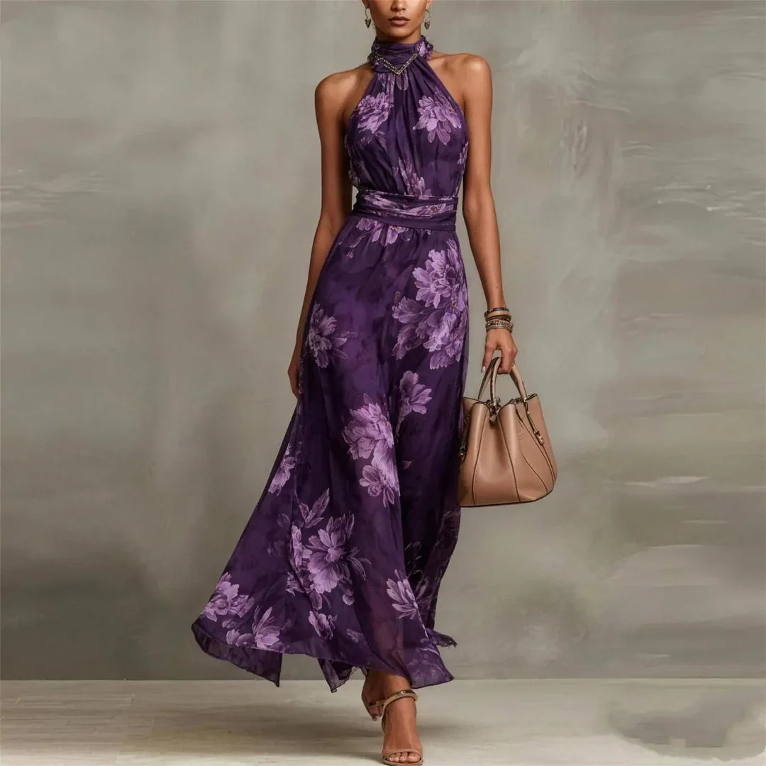 Floral Halter Neck Wedding Guest Maxi Dress