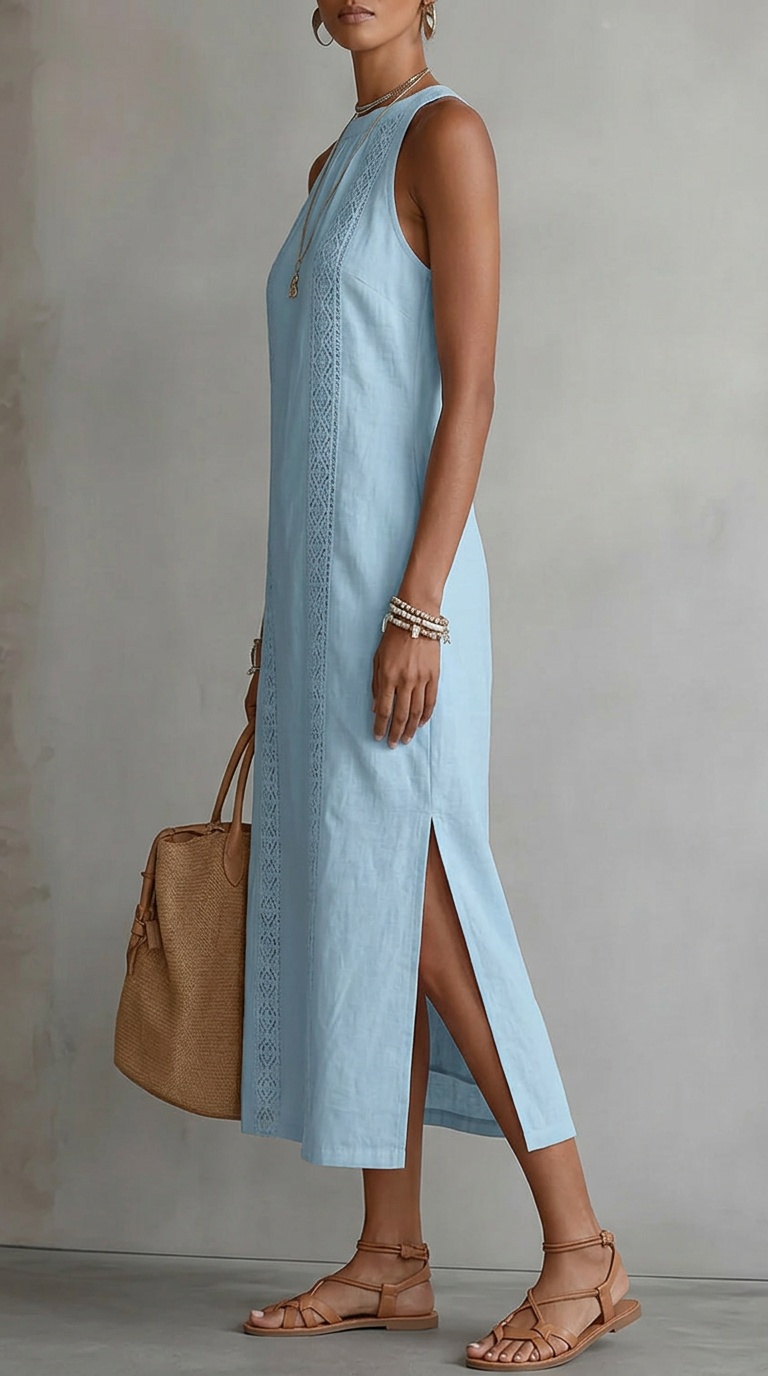 Celine | Sleeveless Lace Detail Midi Dress