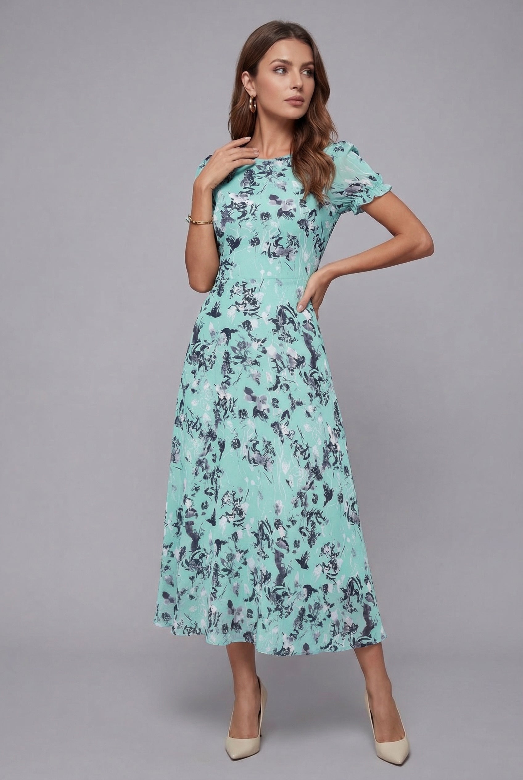 Floral Midi Dress – Short Sleeve Summer Dress
