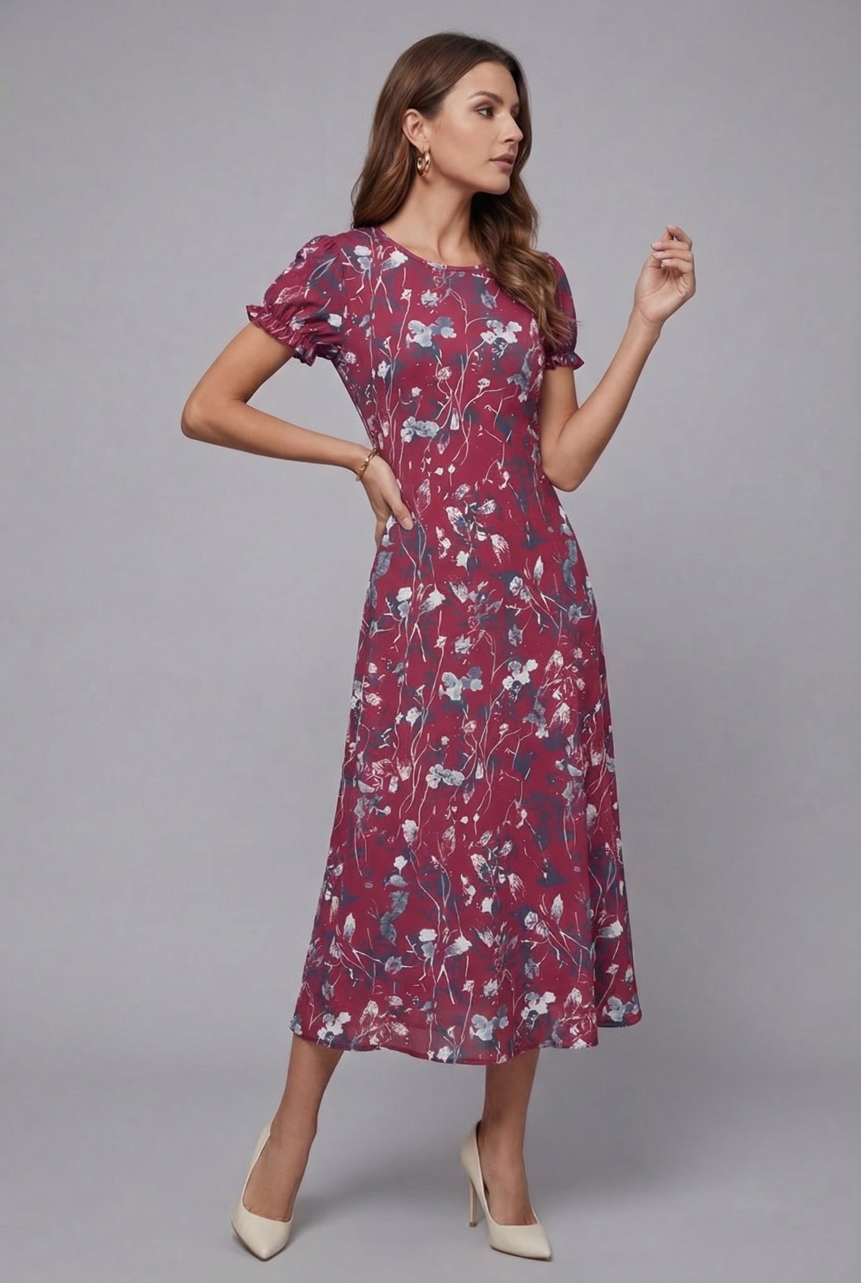 Floral Midi Dress – Short Sleeve Summer Dress