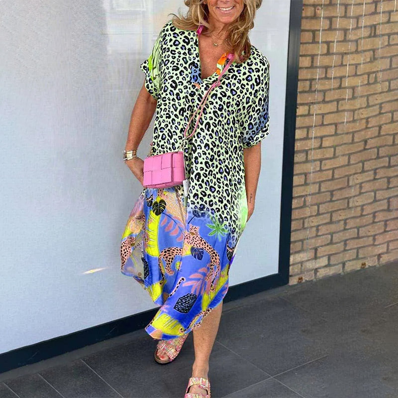 Eleanor - V-Neck Printed Loose Dress
