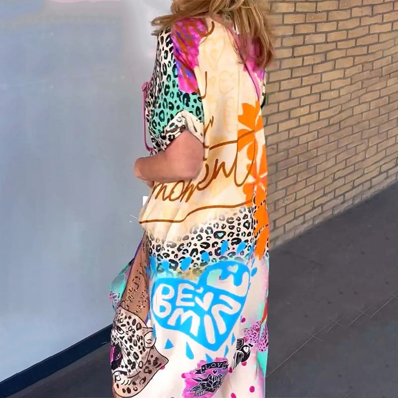 Eleanor - V-Neck Printed Loose Dress
