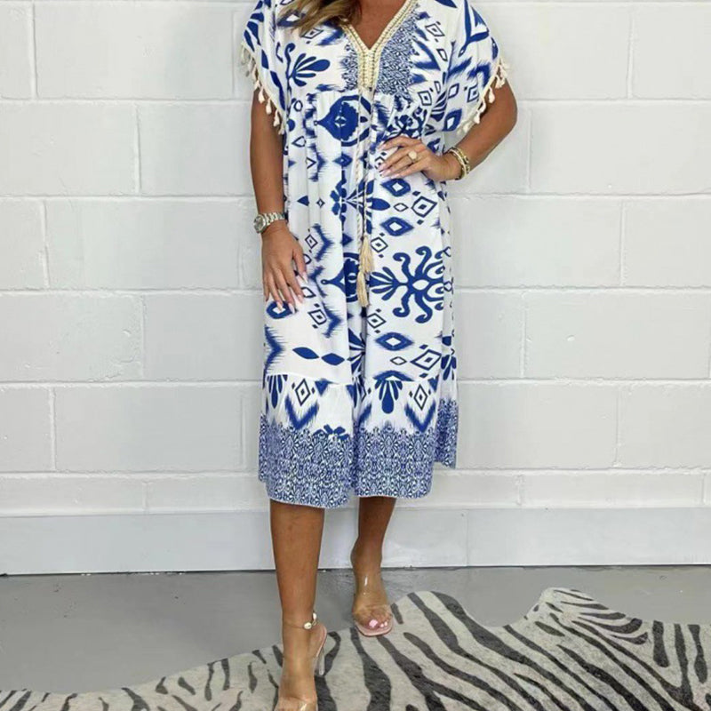 Printed V-Neck Dress
