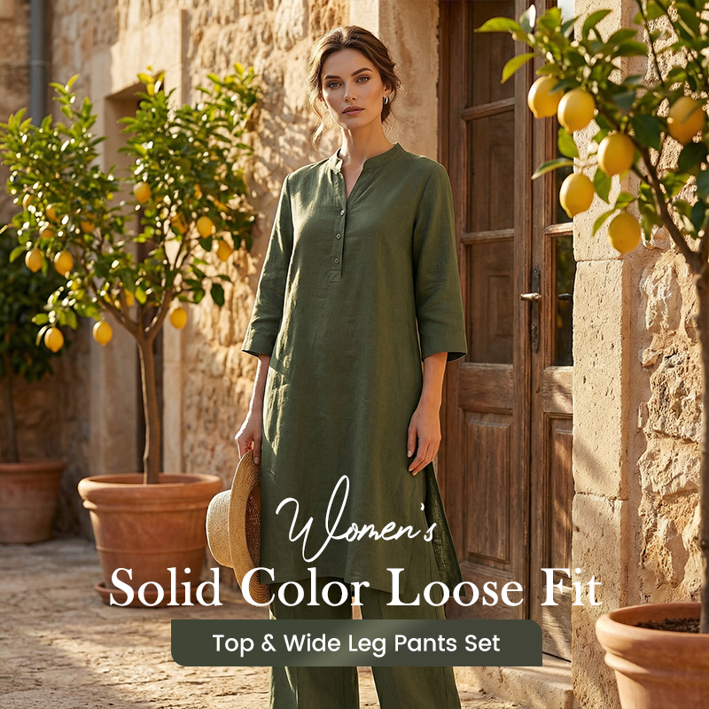 Mandarin Collar Tunic and Wide Leg Trouser Set