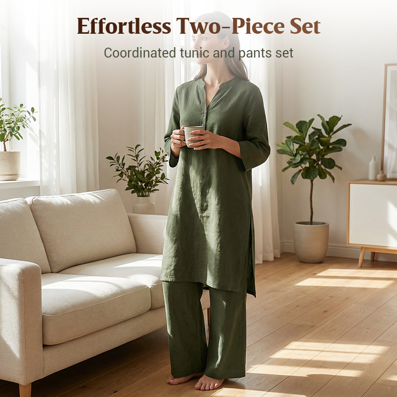 Mandarin Collar Tunic and Wide Leg Trouser Set