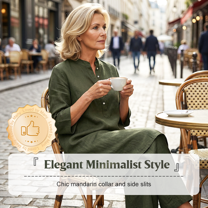 Mandarin Collar Tunic and Wide Leg Trouser Set